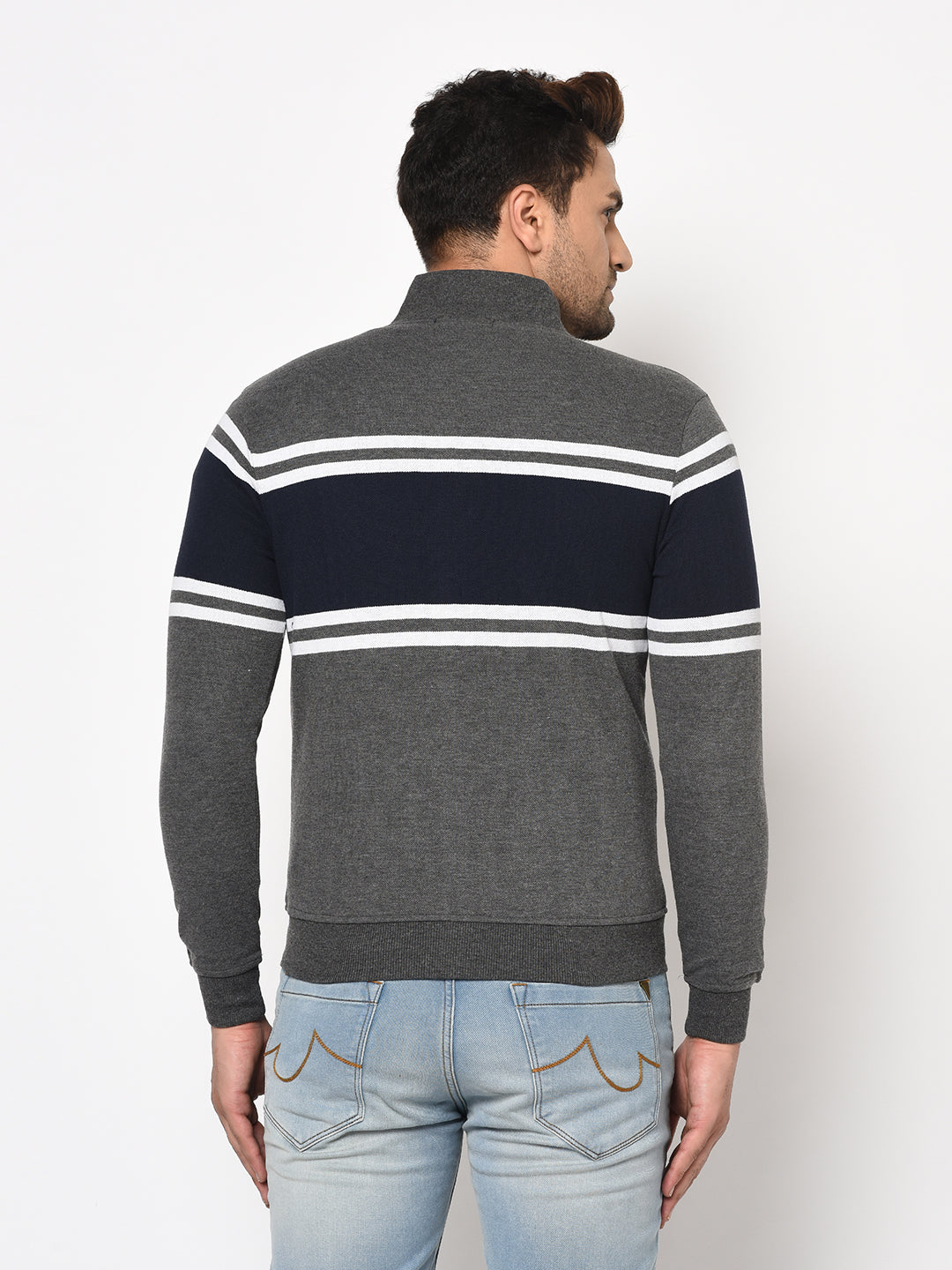 Austin wood Mens Multi Long Sleeves High Neck Striped Sweatshirt