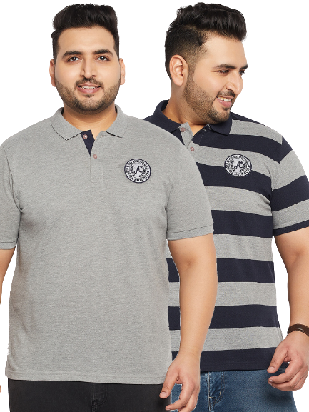 Pack of 2 Striped Men Polo Neck Multicolor T-Shirt