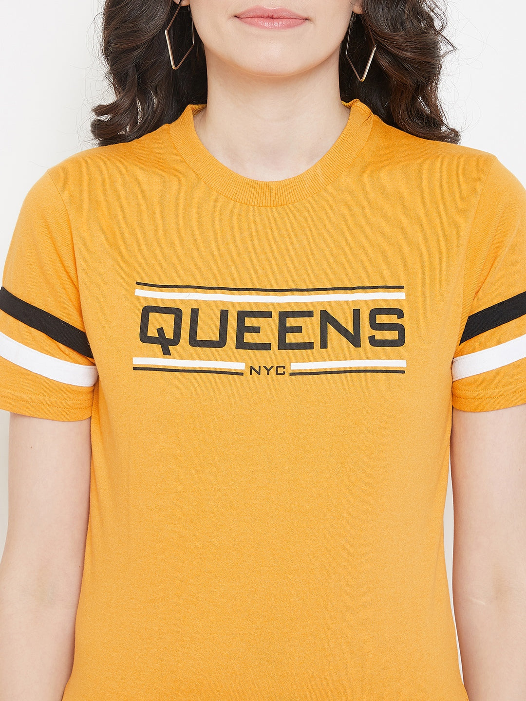 Austin Wood Women's Mustard Solid Half Sleeves Track Suit With Chest Print