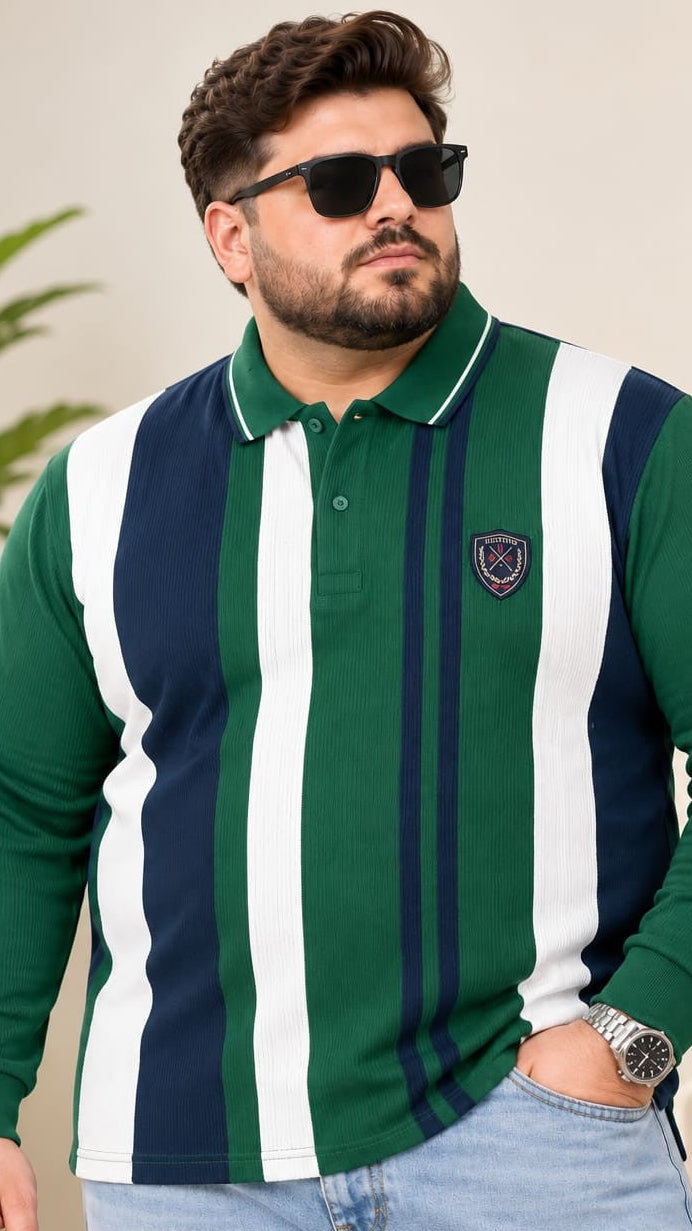 AUSTIVO Men's Plus Size Full Sleeve Polo Neck T-Shirt