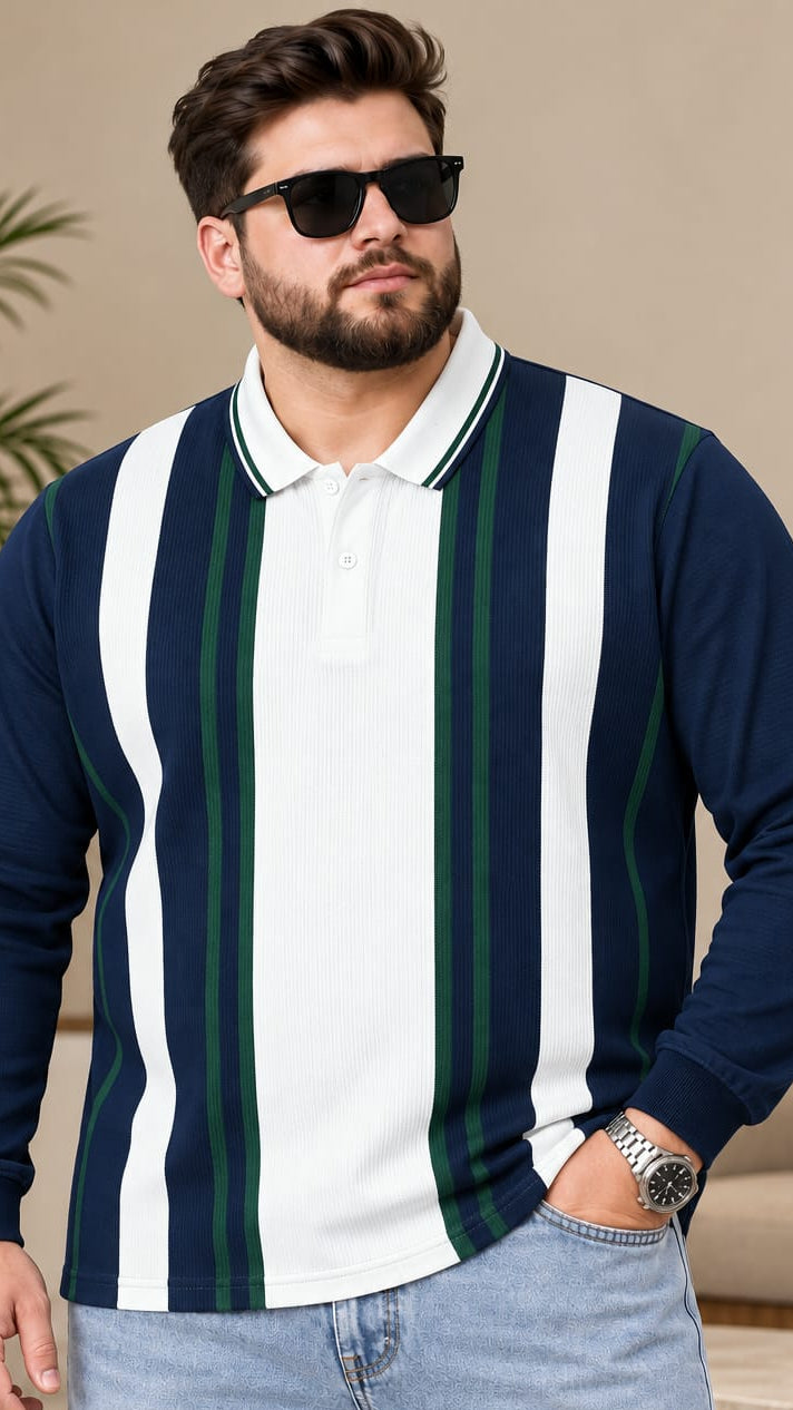 AUSTIVO Men's Plus Size Full Sleeve Polo Neck T-Shirt