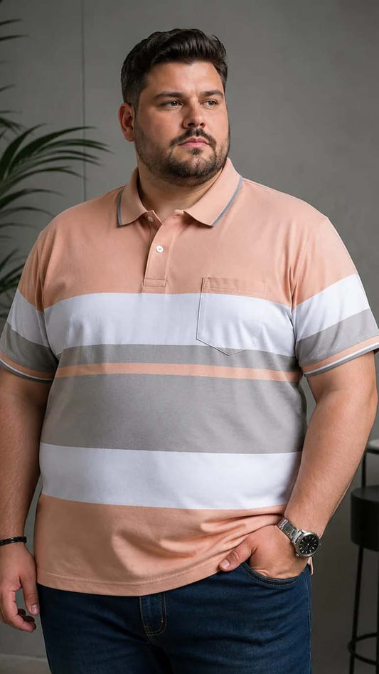 Men’s Plus Size Pocket Striped Polo T-Shirt