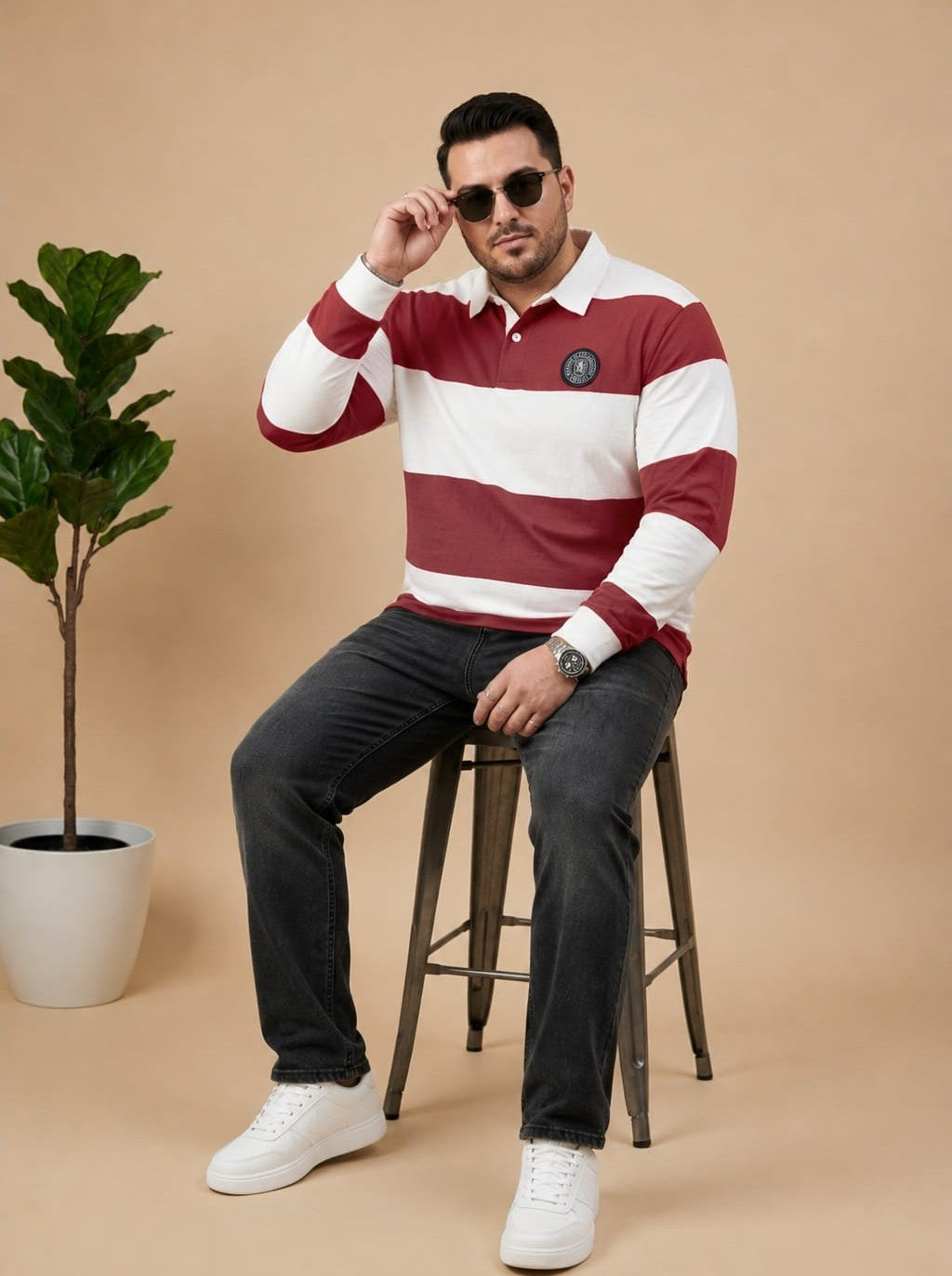 AUSTIVO Men's Plus Size Full Sleeve Polo Neck T-Shirt