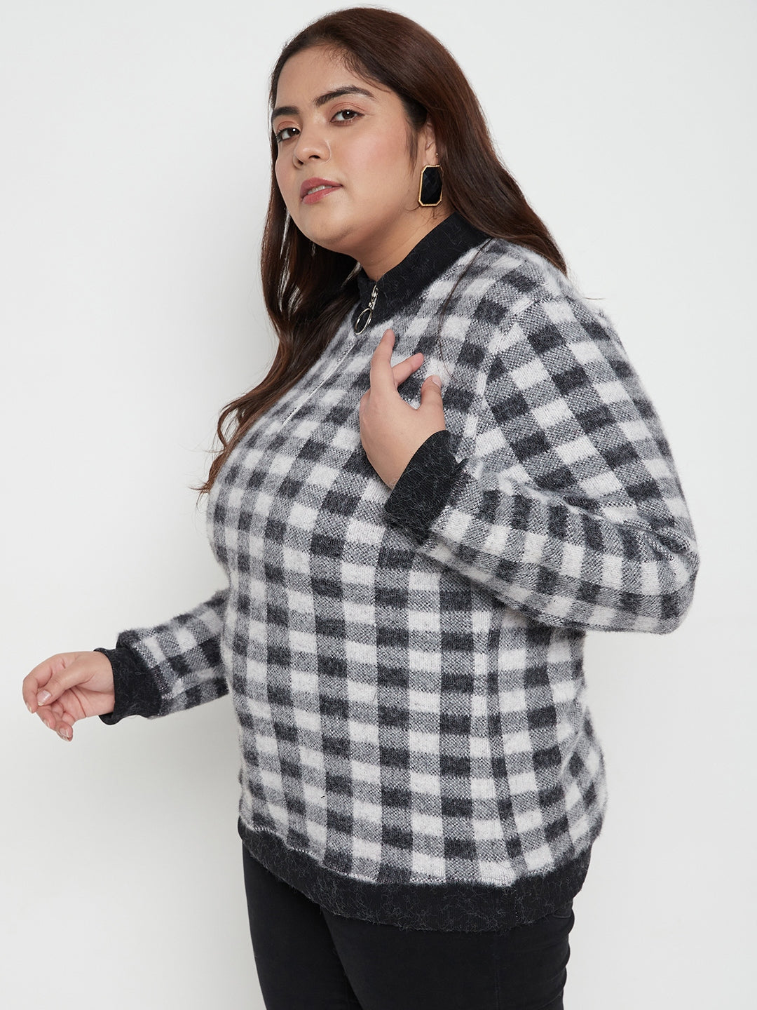 Austivo Women Colour Block High Neck Cardigan