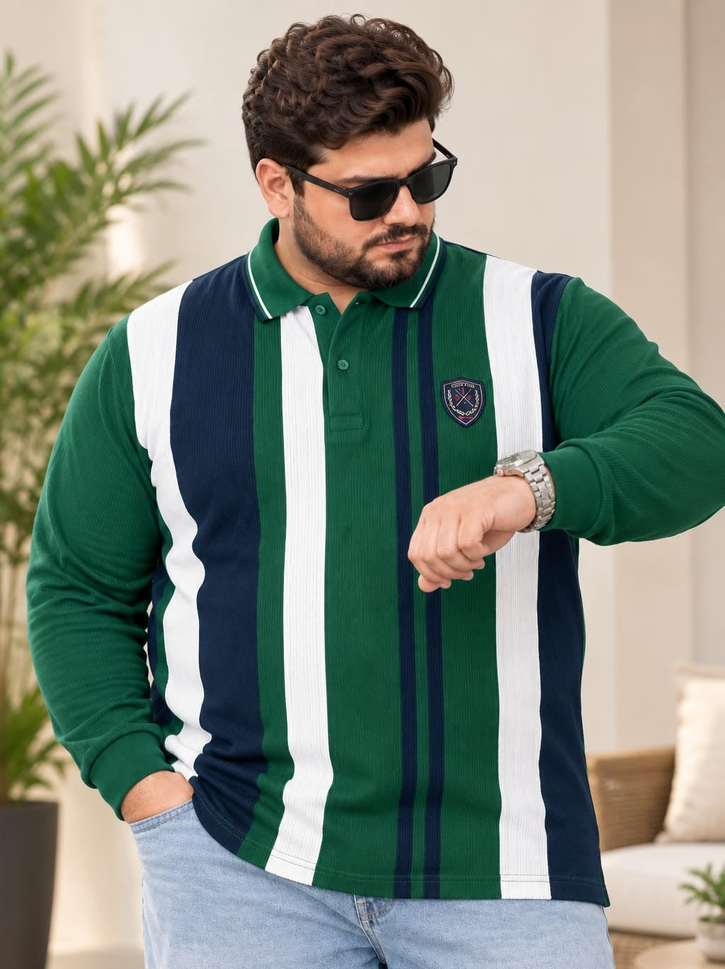 AUSTIVO Men's Plus Size Full Sleeve Polo Neck T-Shirt