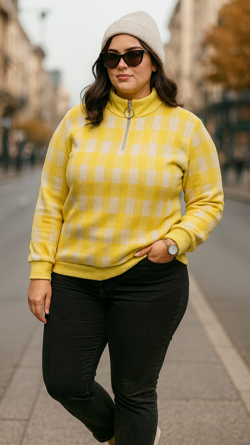 Austivo Women Colour Block High Neck Cardigan