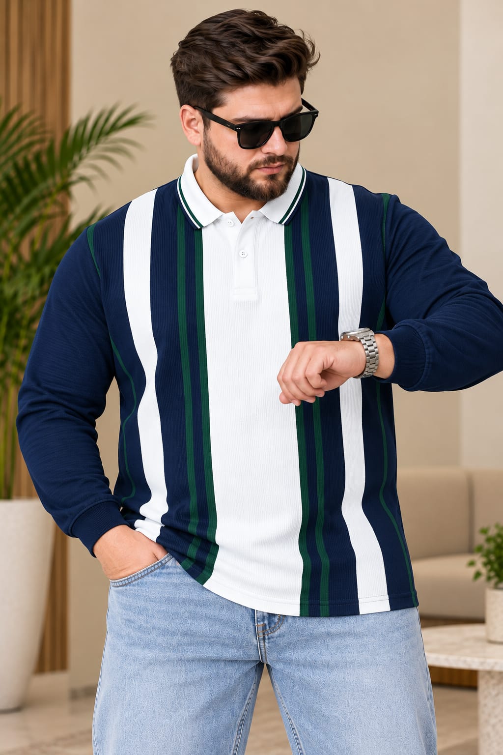 AUSTIVO Men's Plus Size Full Sleeve Polo Neck T-Shirt