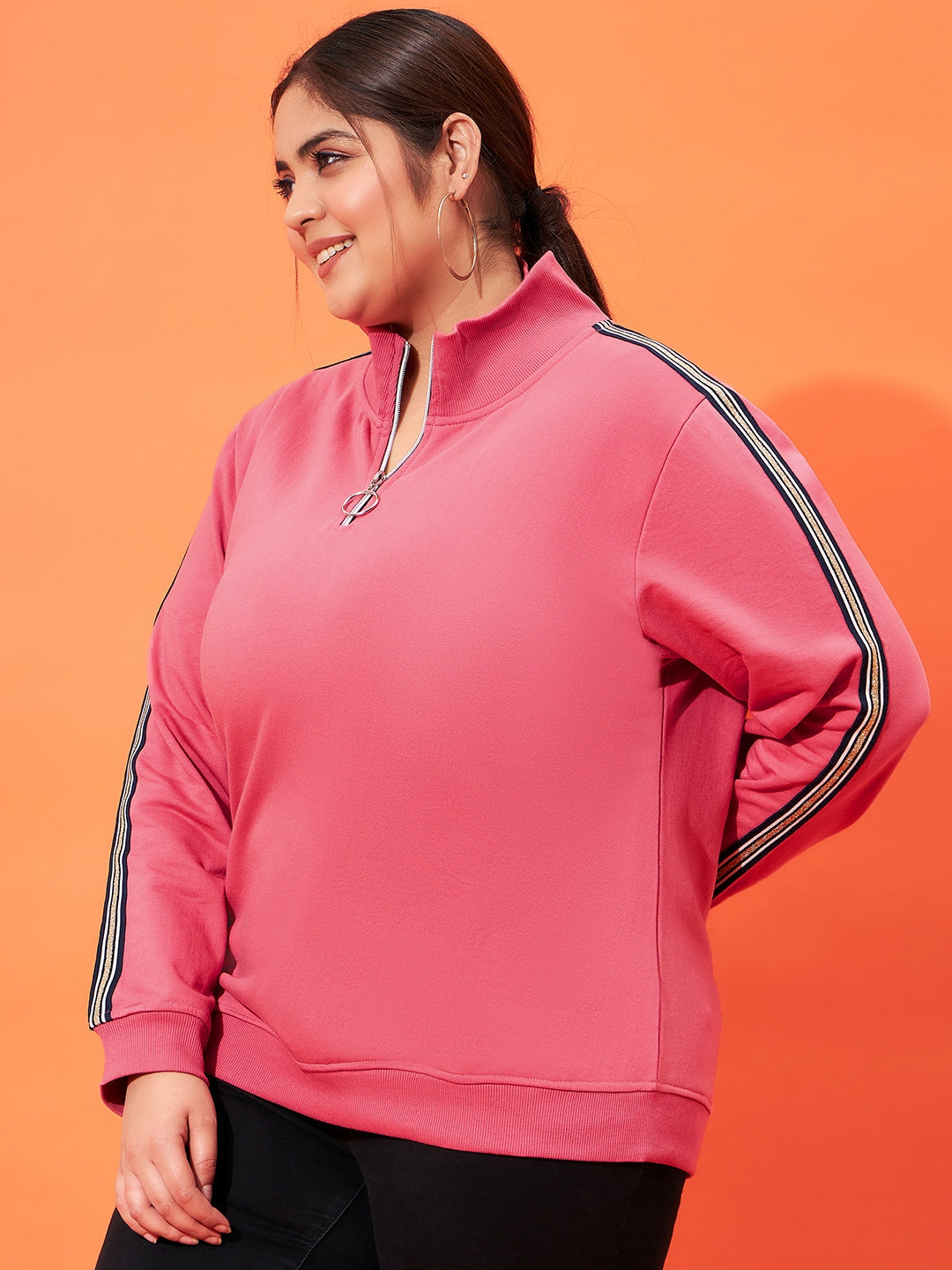 Austivo Women Colour Block High Neck Sweatshirt