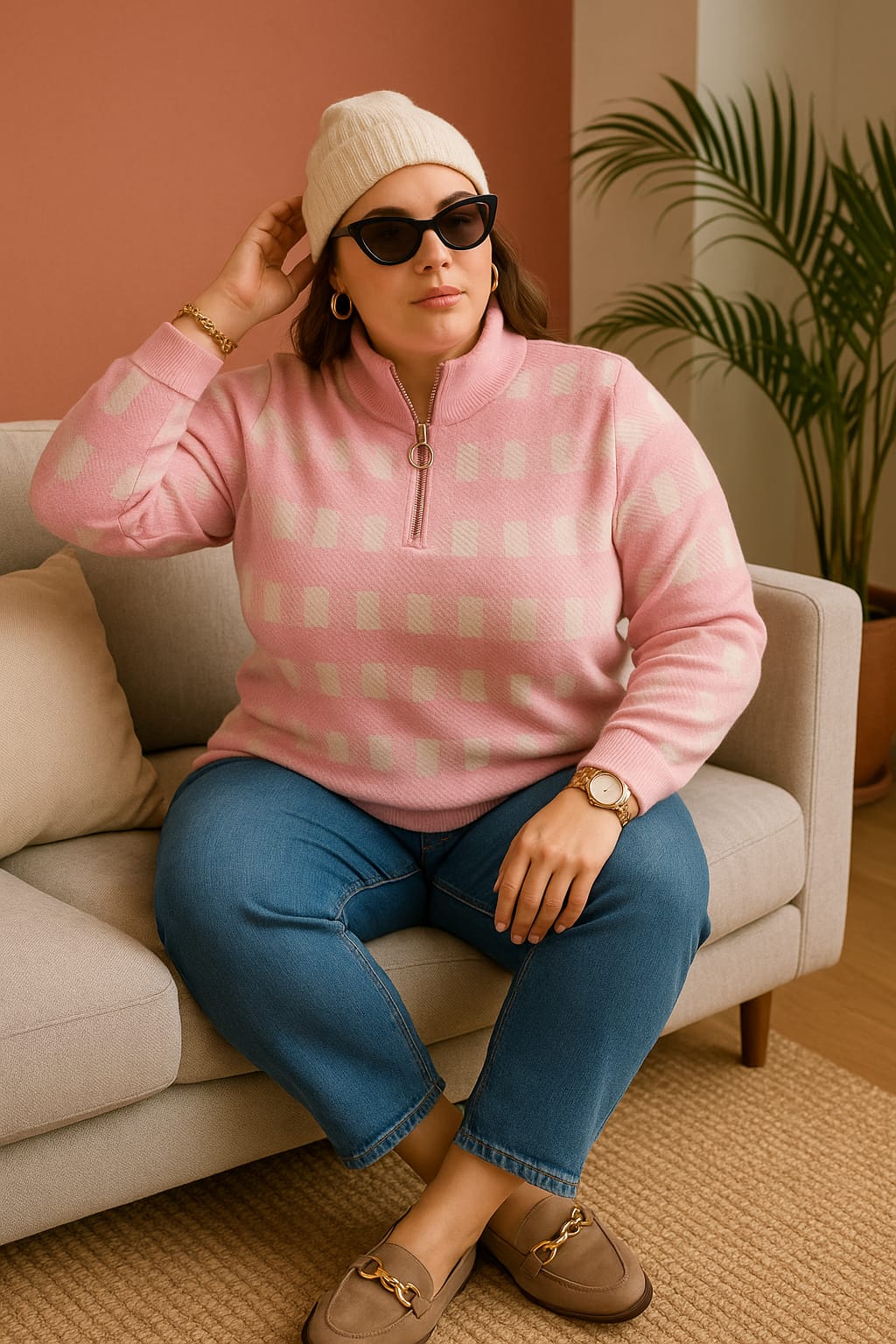 Austivo Women Colour Block High Neck Cardigan