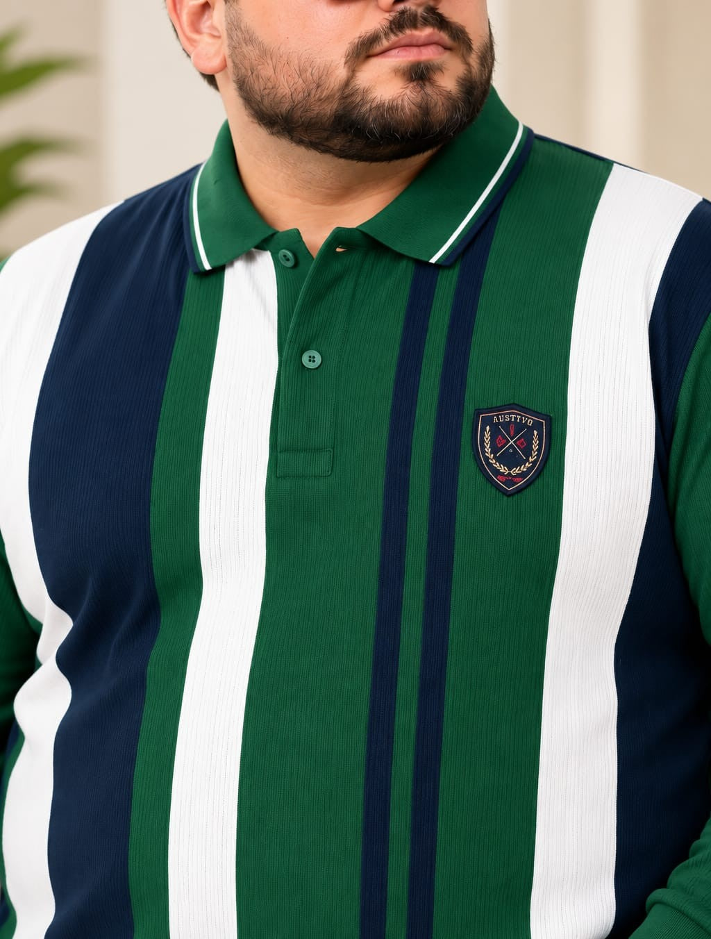 AUSTIVO Men's Plus Size Full Sleeve Polo Neck T-Shirt