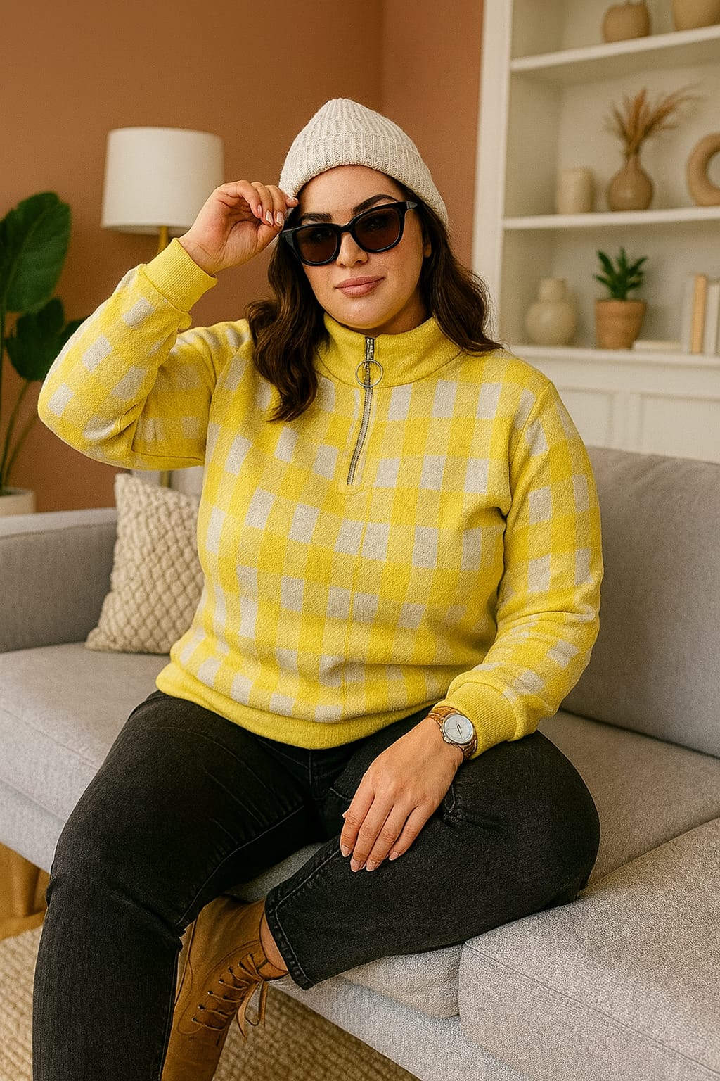 Austivo Women Colour Block High Neck Cardigan