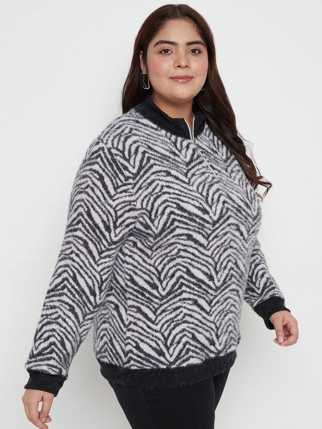 Austivo Women Colour Block High Neck Cardigan