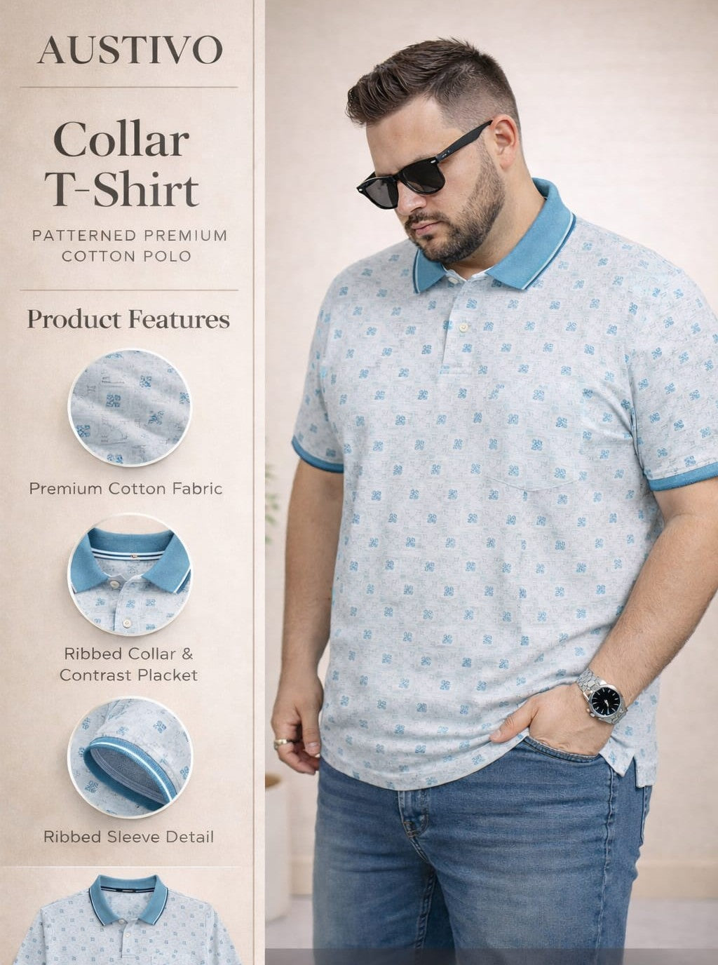 Austivo Men's  Polo Neck T-shirt
