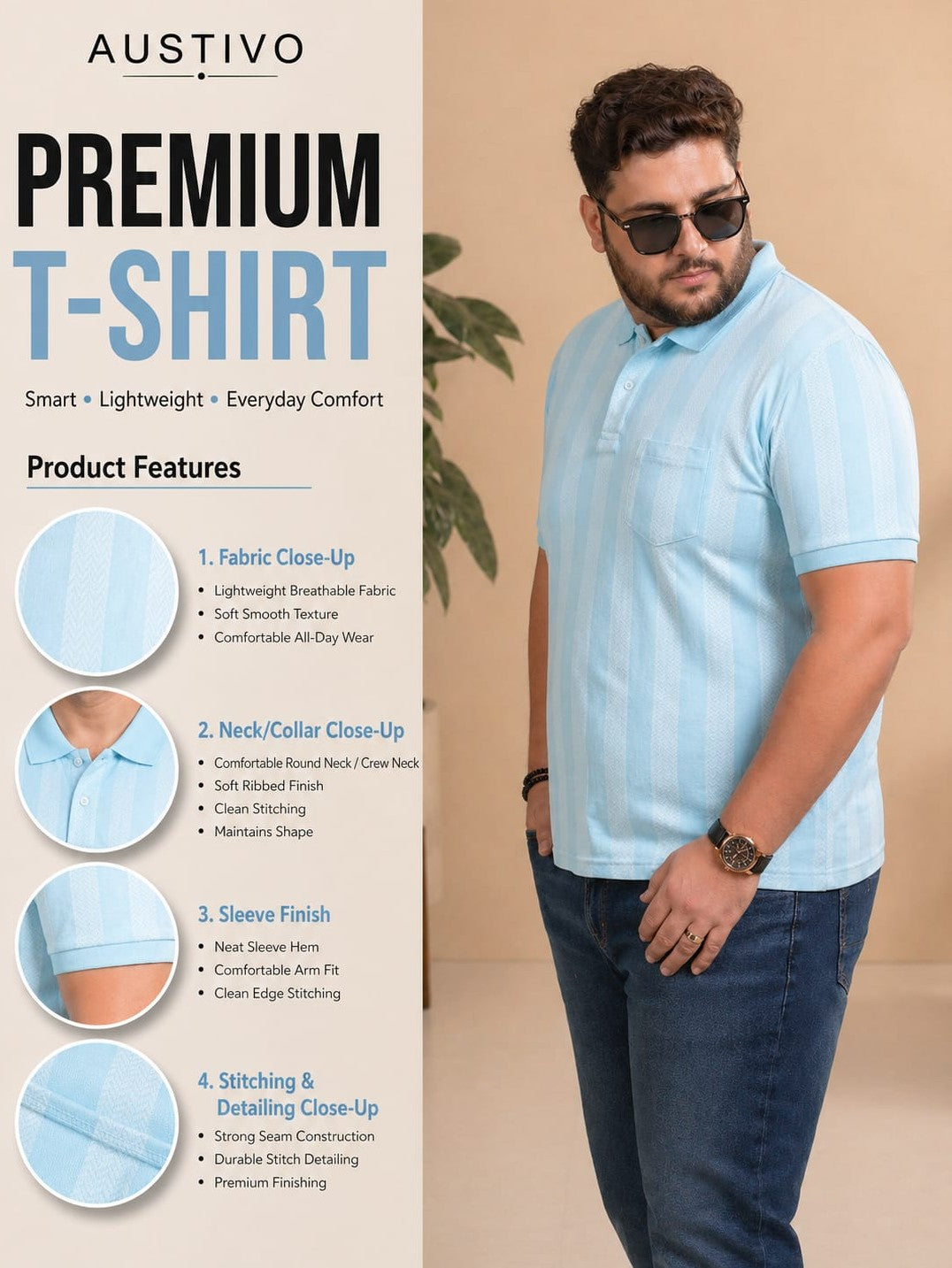 Austivo Men's  Polo Neck T-shirt