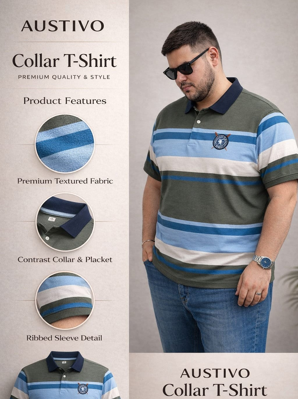 Austivo Men's  Polo Neck T-shirt