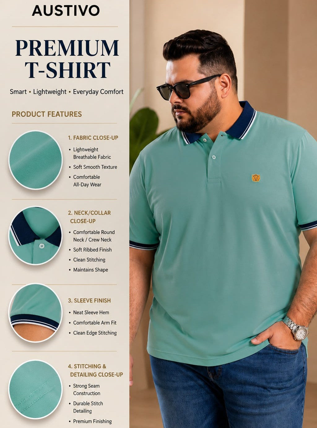 Austivo Men's Polo Neck T-shirt