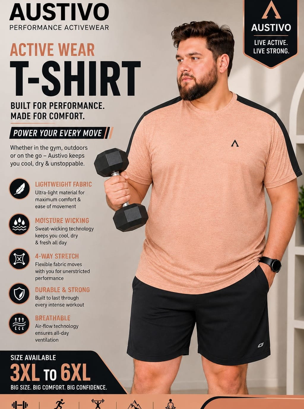 Austivo Men's Active Wear T-shirt