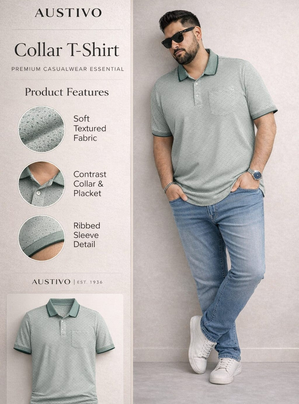 Austivo Men's  Polo Neck T-shirt
