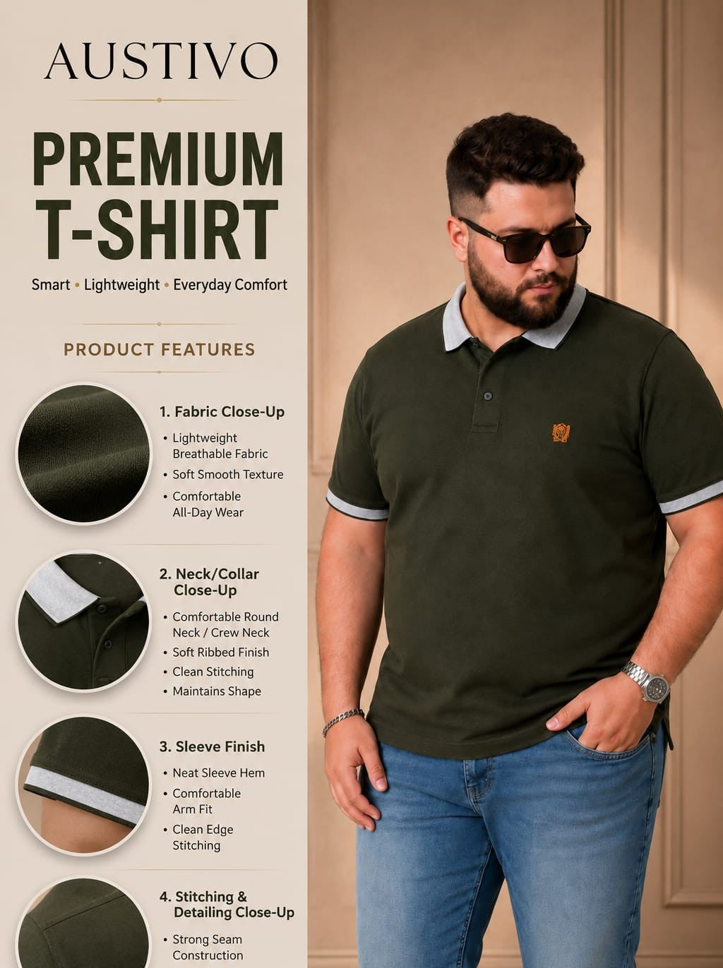 Austivo Men's Polo Neck T-shirt