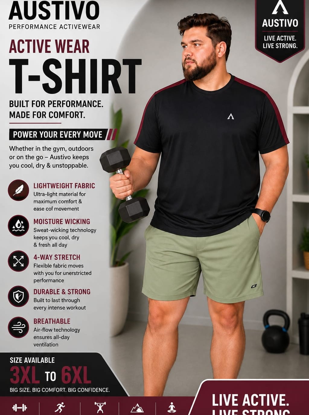 Austivo Men's Active Wear T-shirt