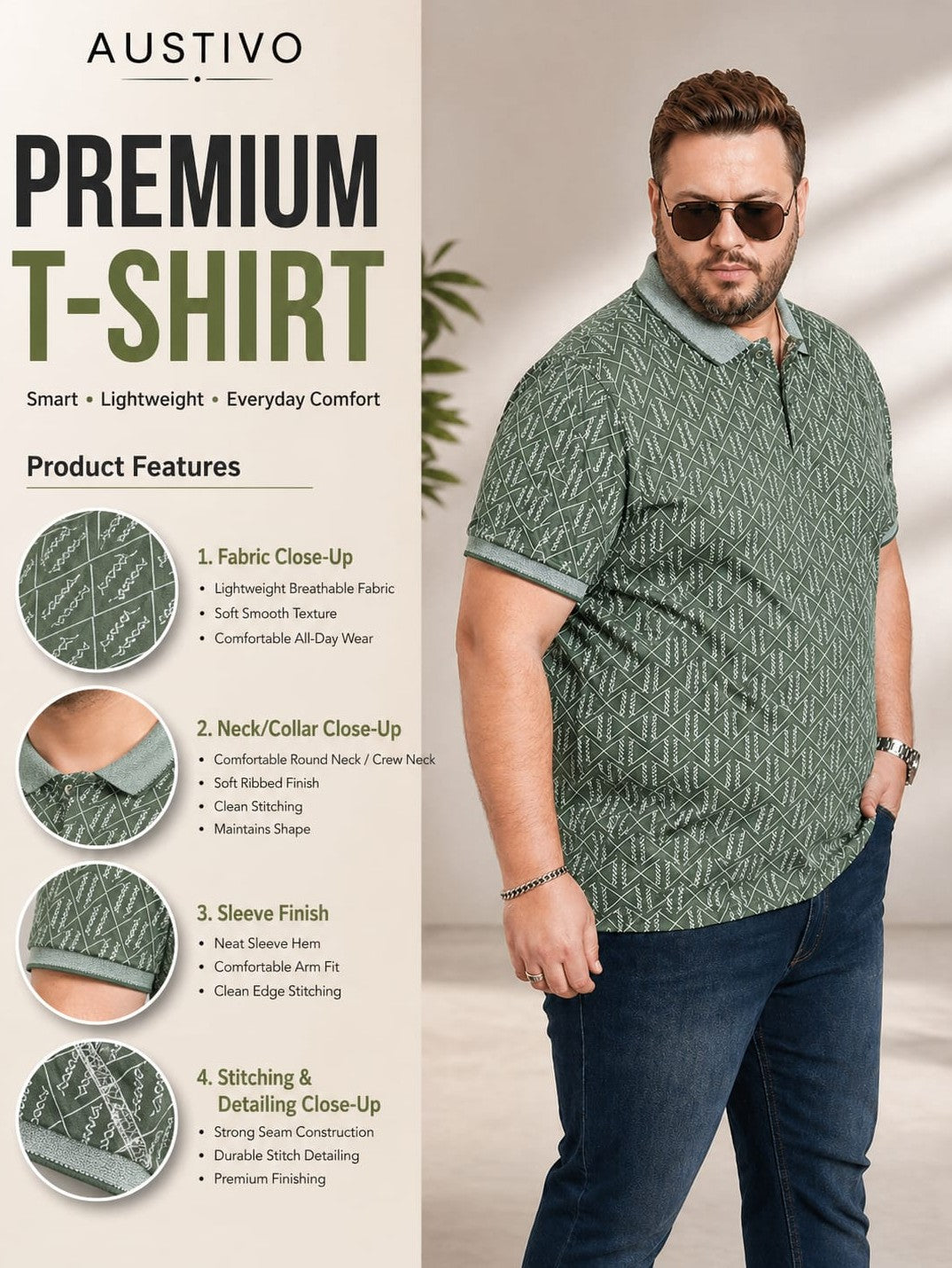 Austivo Men's  Polo Neck T-shirt