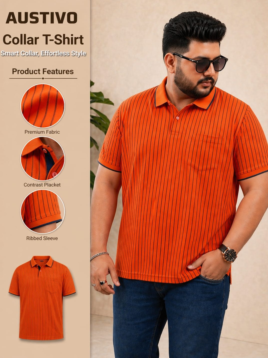 Austivo Men's  Polo Neck T-shirt
