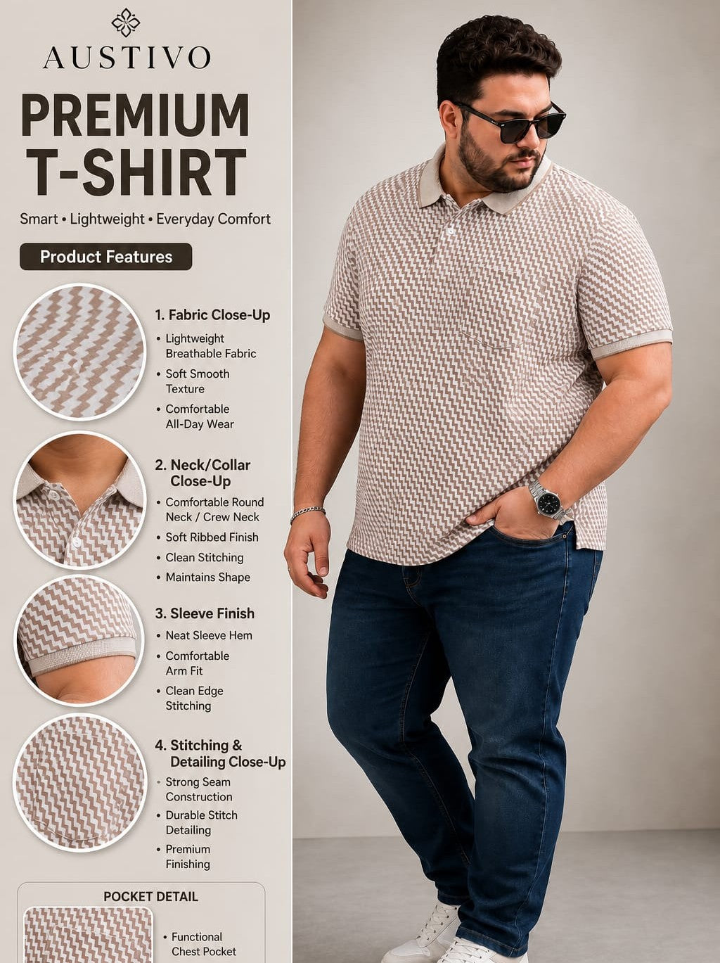 Austivo Men's  Polo Neck T-shirt