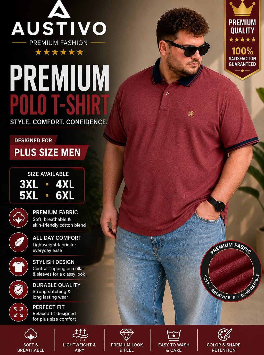 Austivo Men's Polo Neck T-shirt