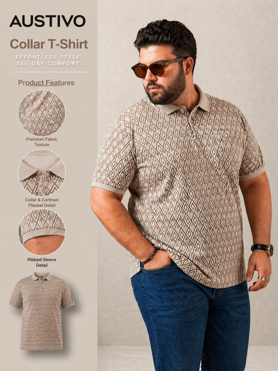 Austivo Men's  Polo Neck T-shirt