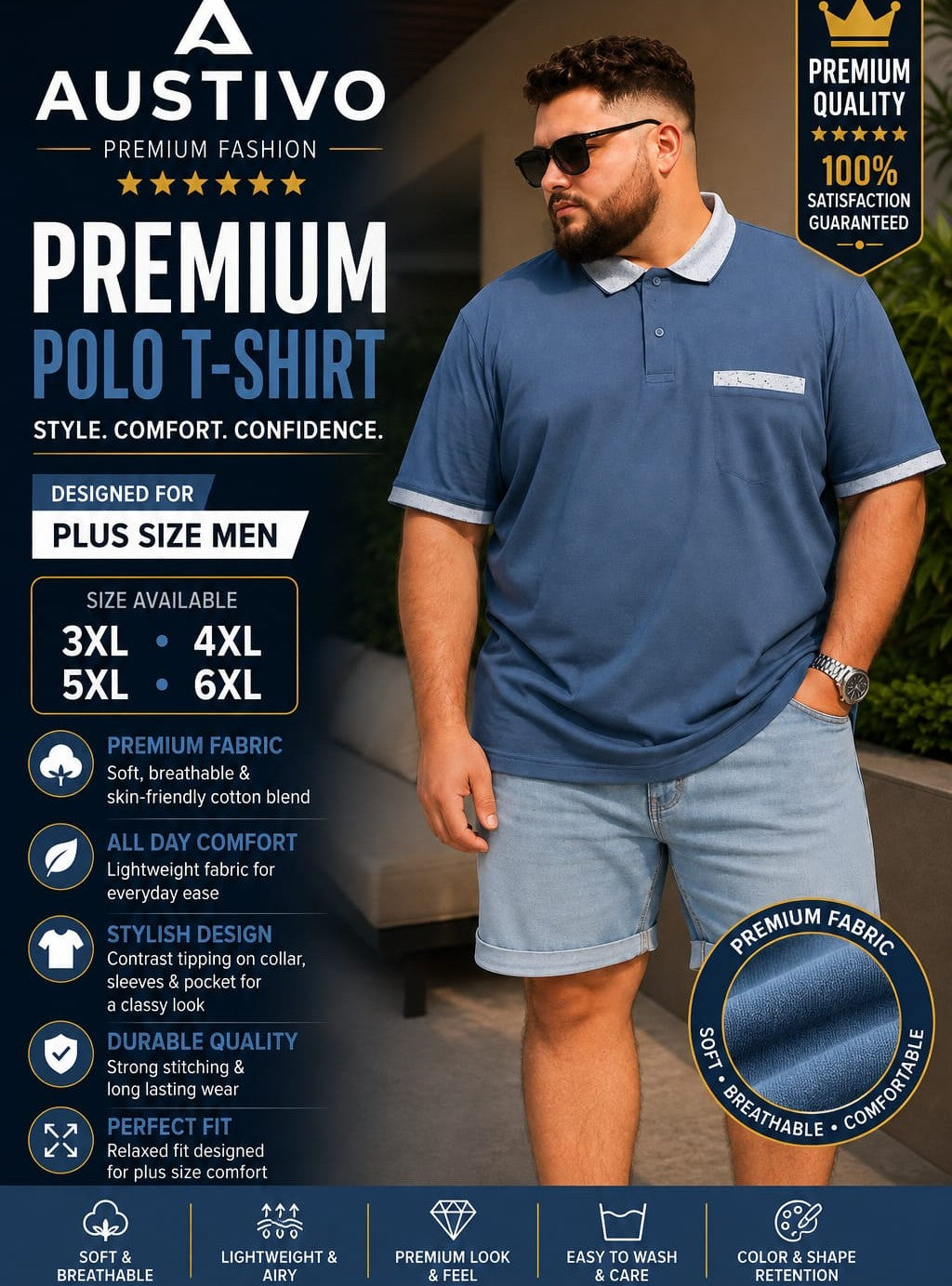 Austivo Men's Pocket Polo Neck T-shirt