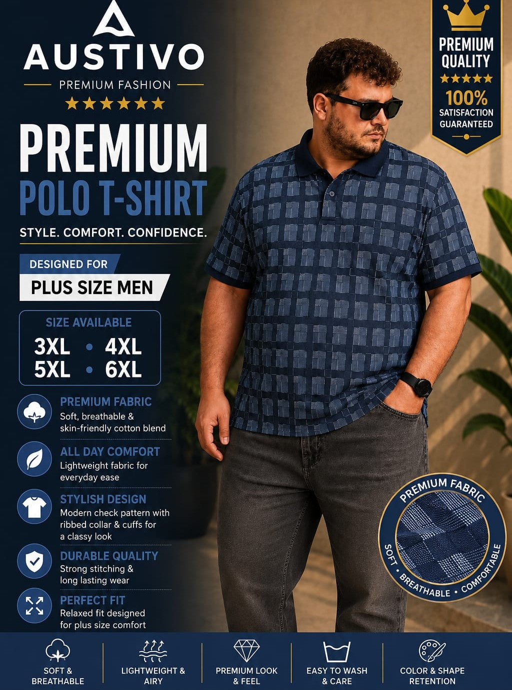 Austivo Men's  Polo Neck T-shirt