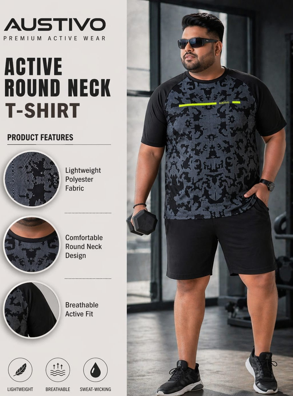 Austivo Men's Active Wear  T-shirt