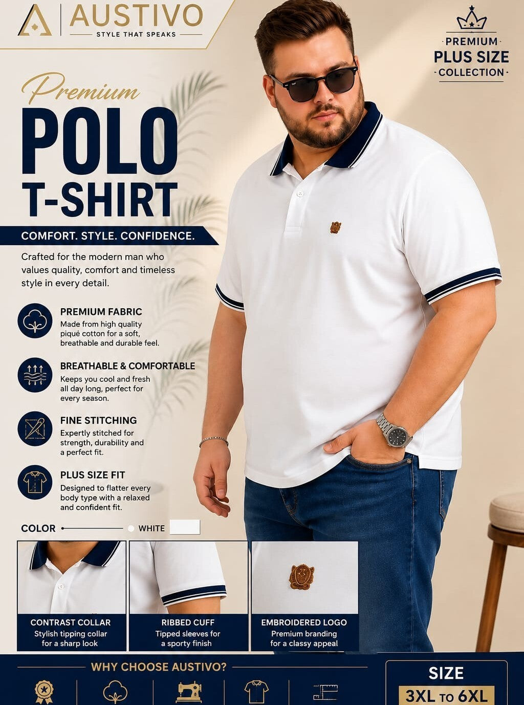 Austivo Men's Polo Neck T-shirt