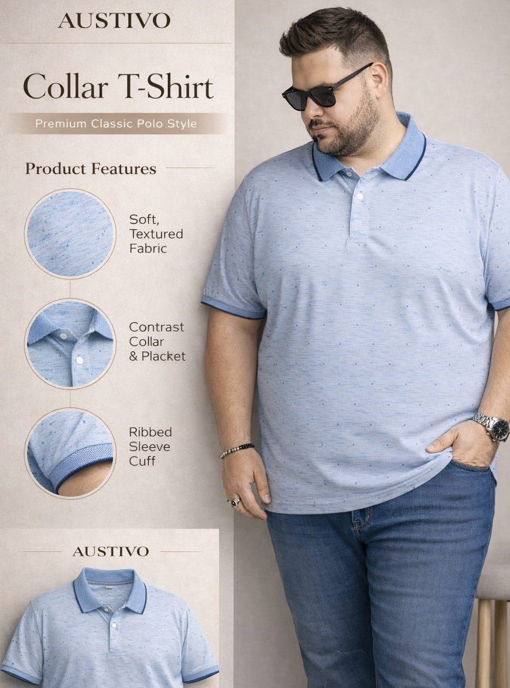 Austivo Men's  Polo Neck T-shirt