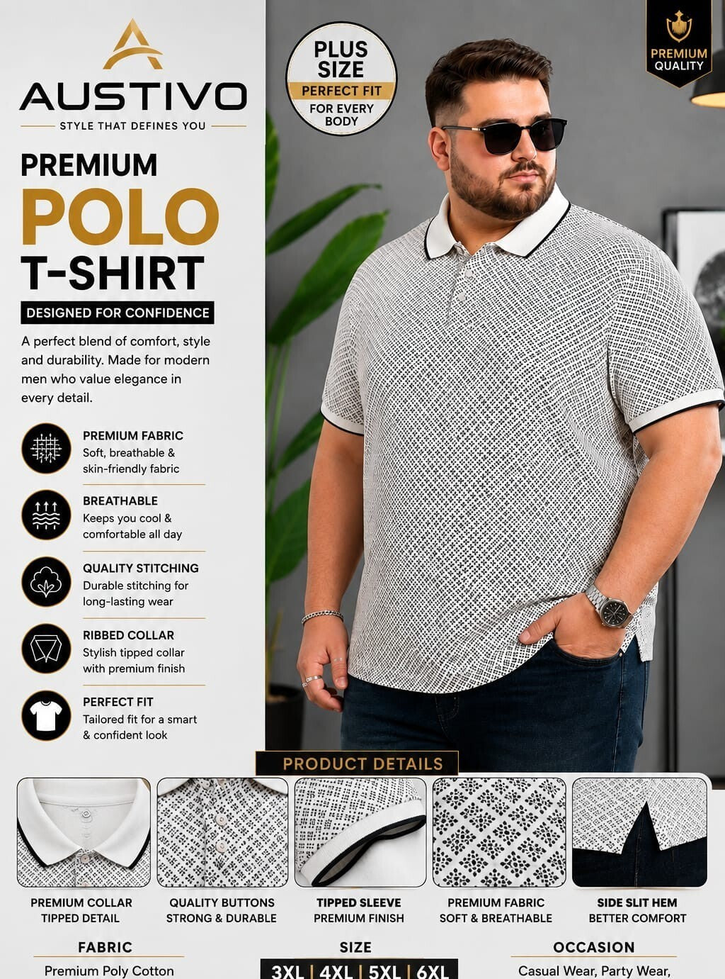 Austivo Men's  Polo Neck T-shirt