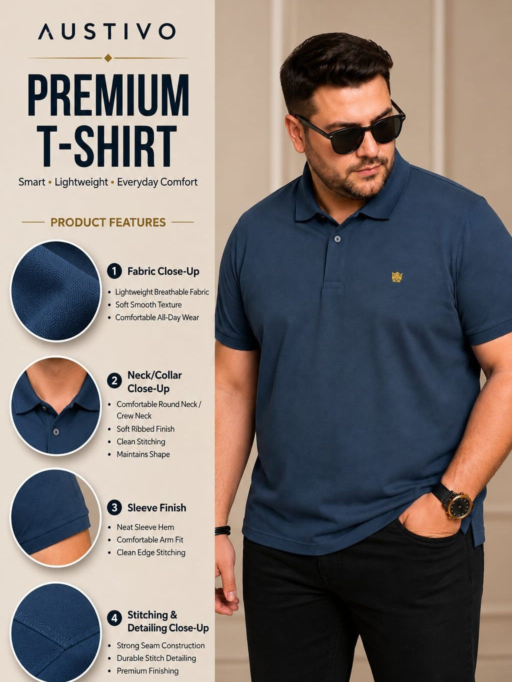 Austivo Men's  Polo Neck T-shirt
