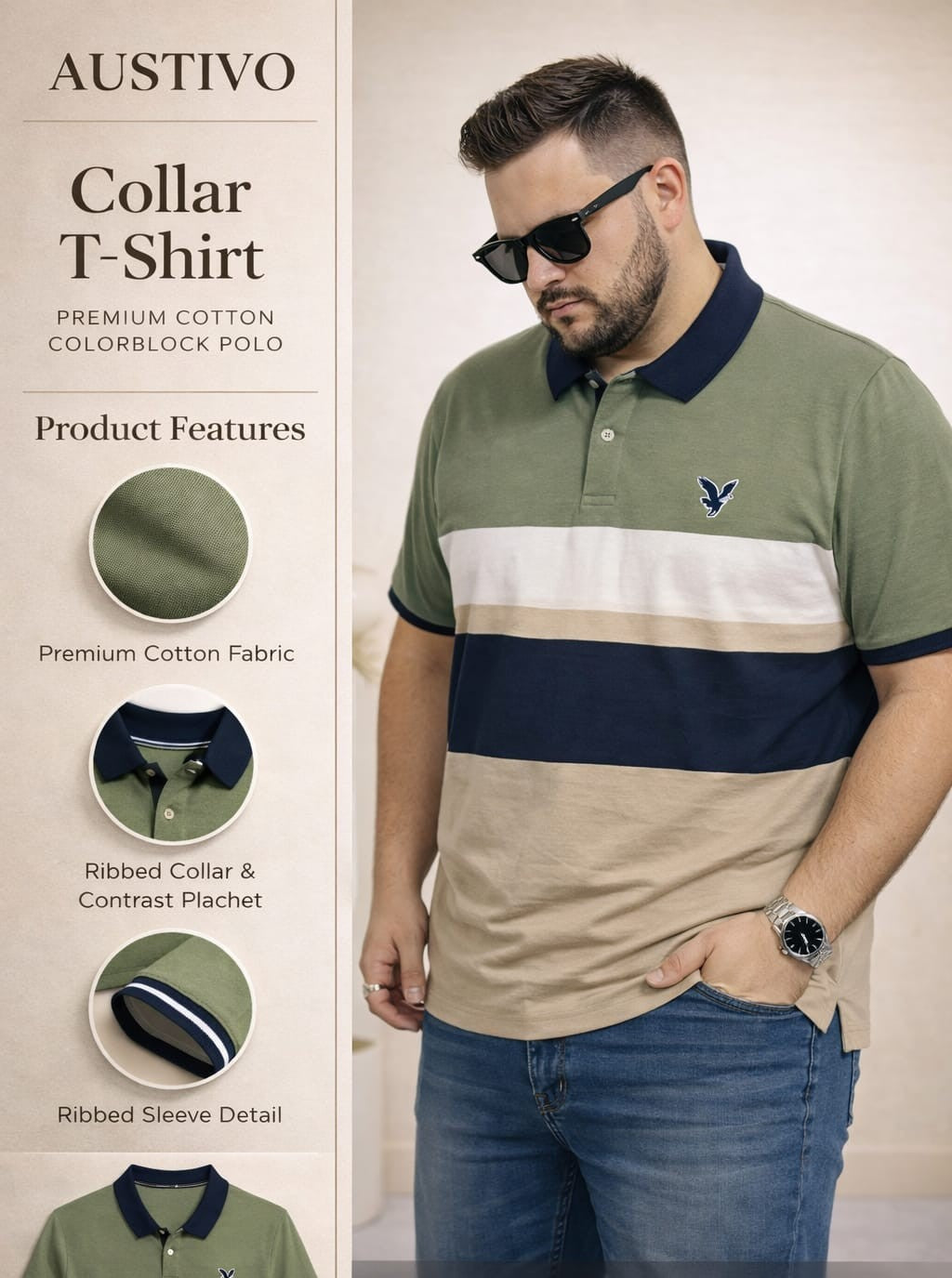 Austivo Men's  Polo Neck T-shirt