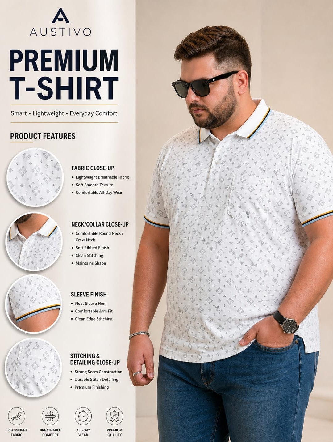 Austivo Men's  Polo Neck T-shirt