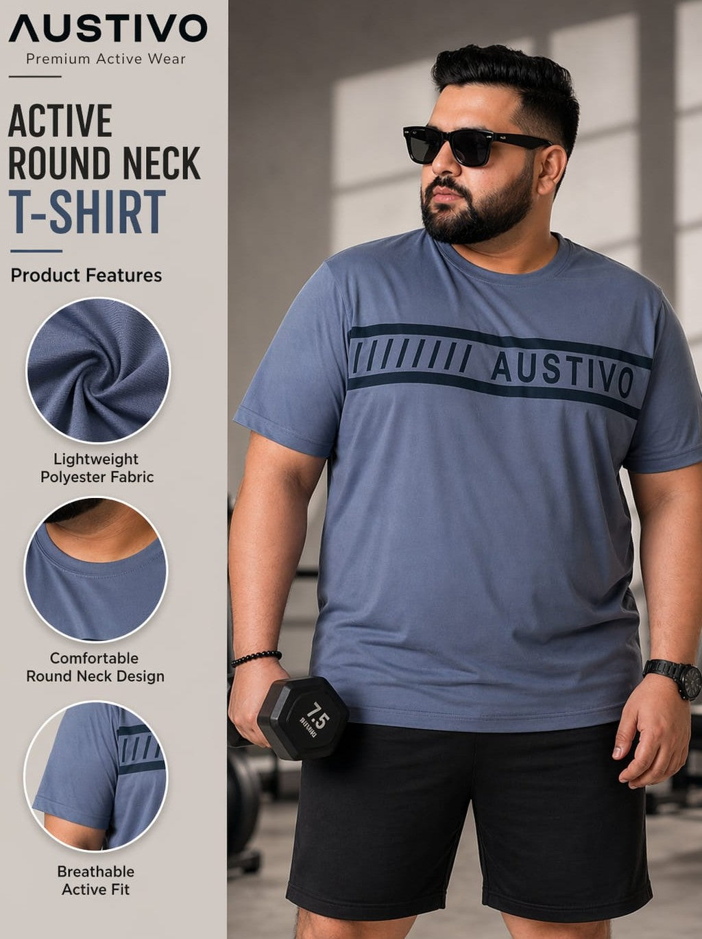 Austivo Men's Active Wear  T-shirt