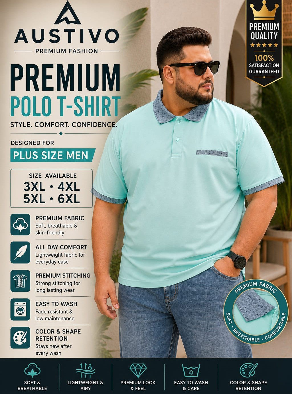 Austivo Men's Pocket Polo Neck T-shirt