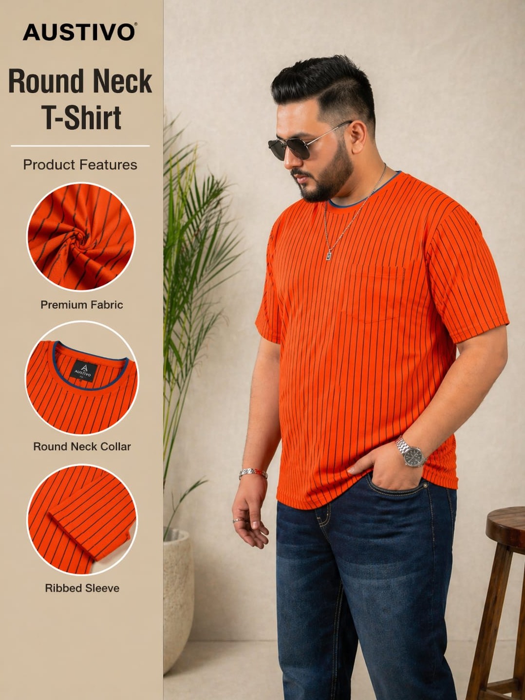 Austivo Men Round Neck Multicolor T-Shirt