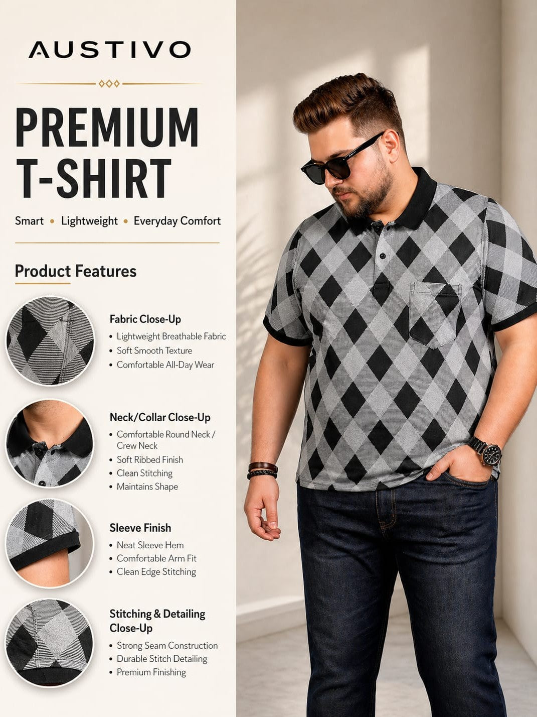 Austivo Men's  Polo Neck T-shirt