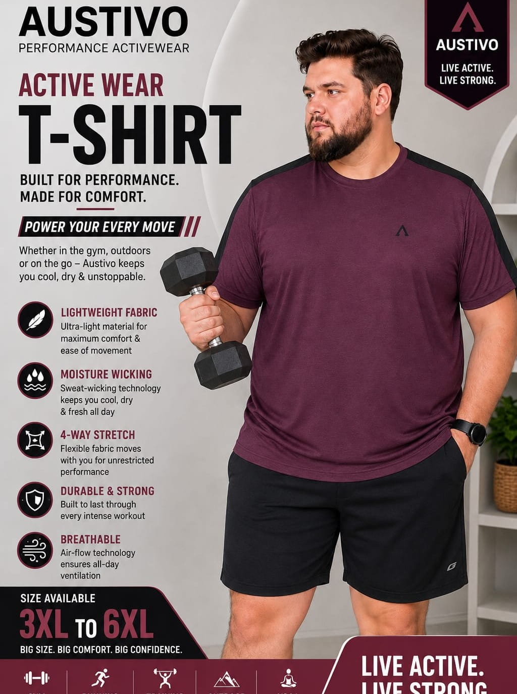 Austivo Men's Active Wear T-shirt