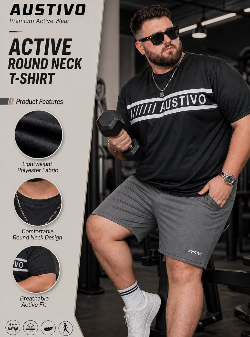 Austivo Men's Active Wear  T-shirt