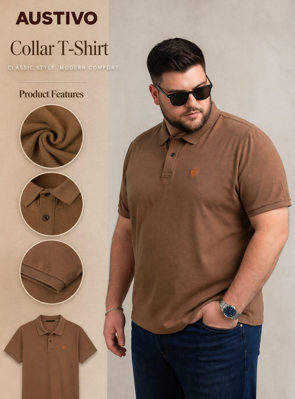 Austivo Men's  Polo Neck T-shirt