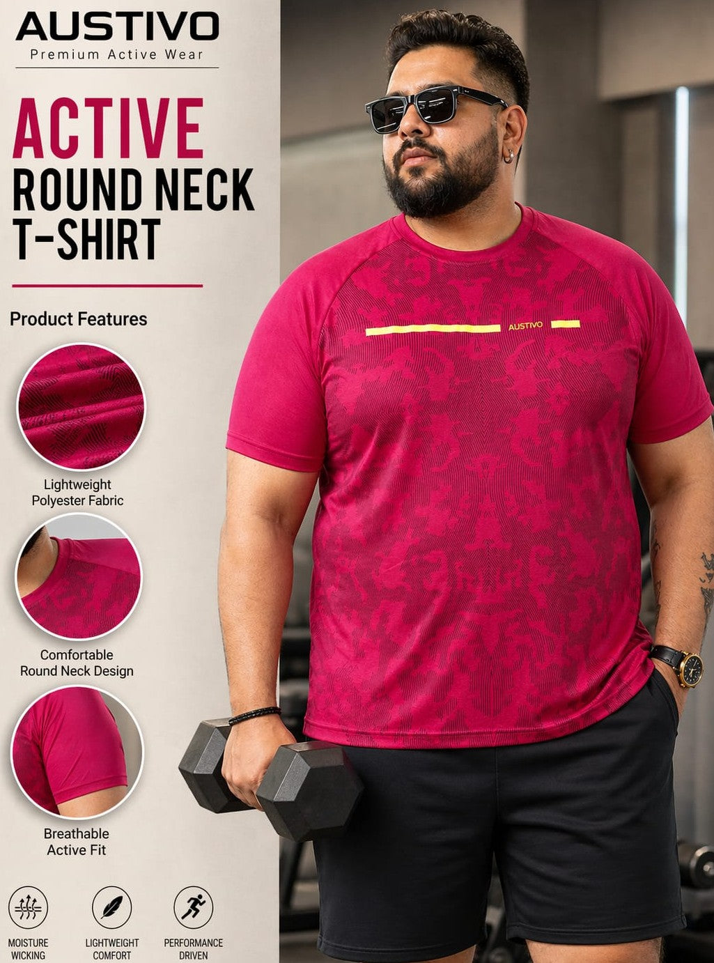 Austivo Men's Active Wear  T-shirt