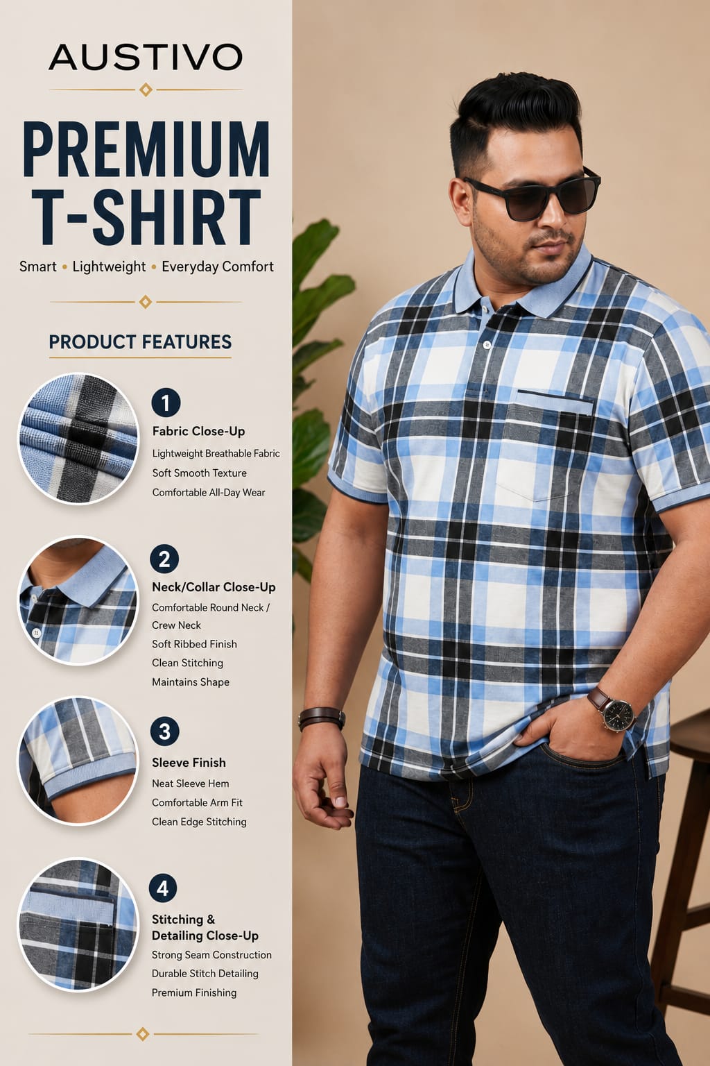 Austivo Men's  Polo Neck T-shirt