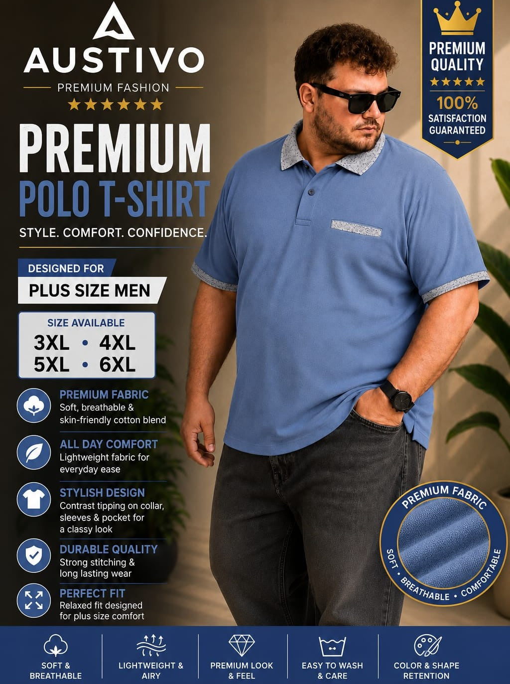 Austivo Men's Pocket Polo Neck T-shirt