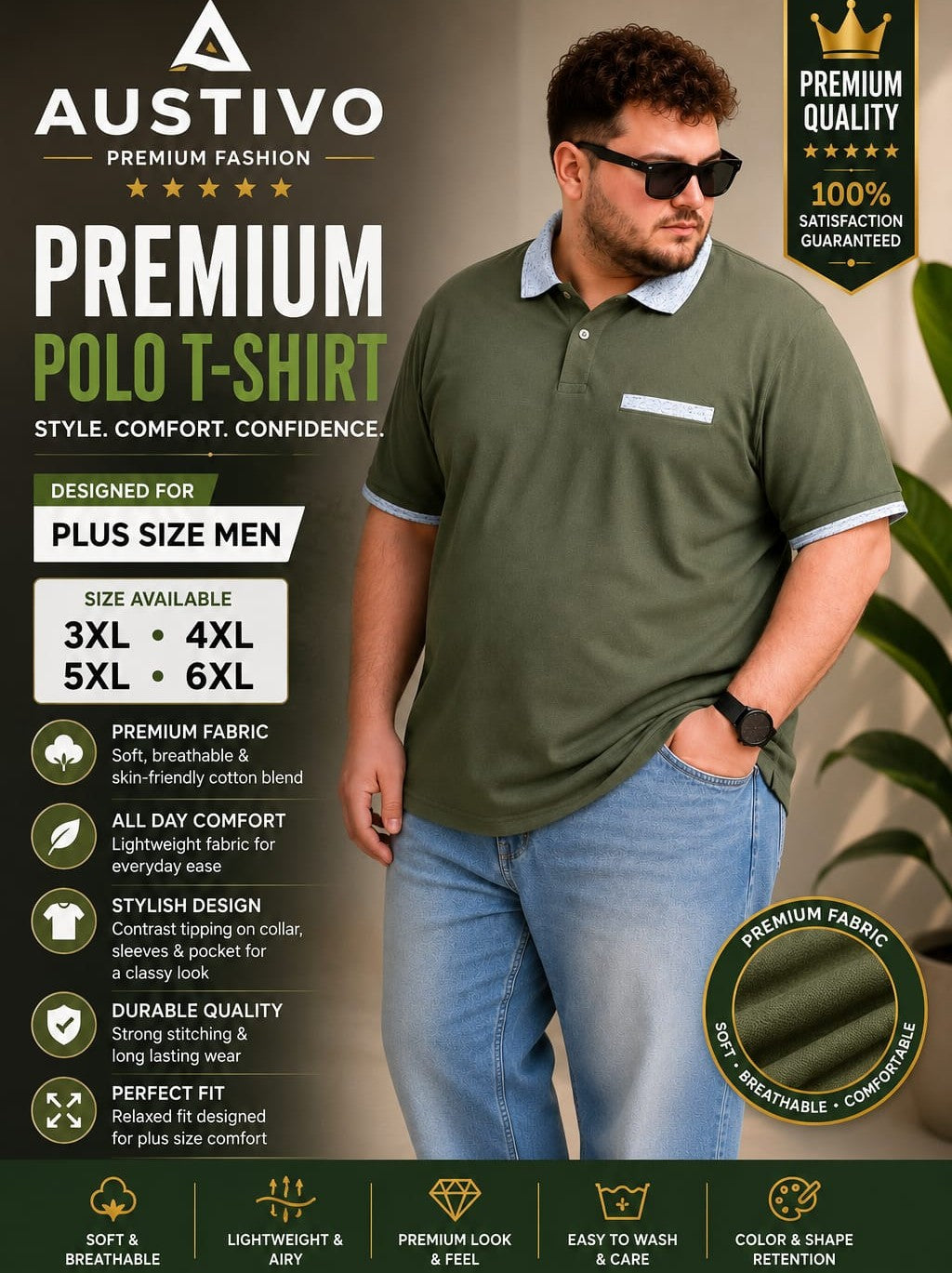 Austivo Men's Pocket Polo Neck T-shirt