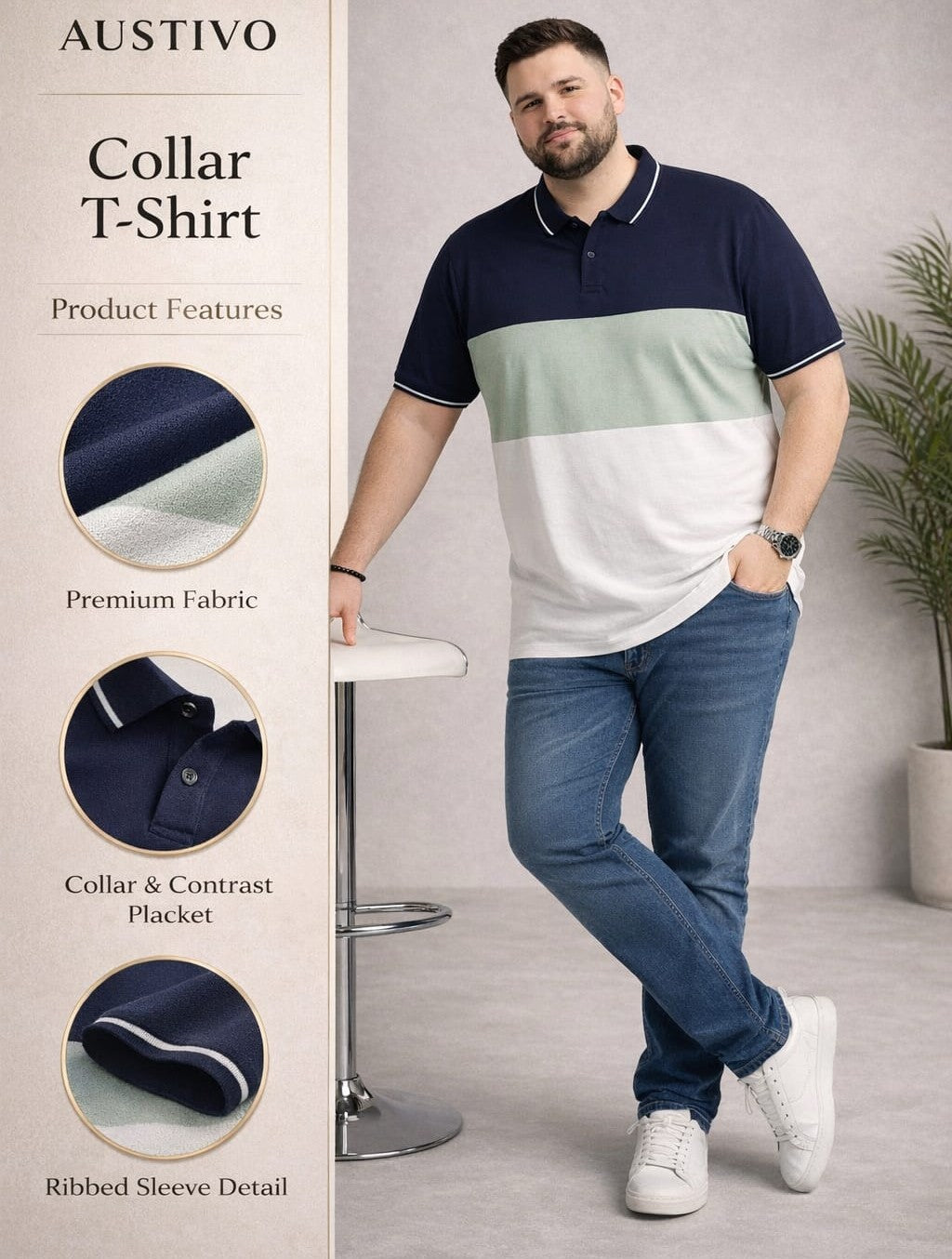 Austivo Men's  Polo Neck T-shirt